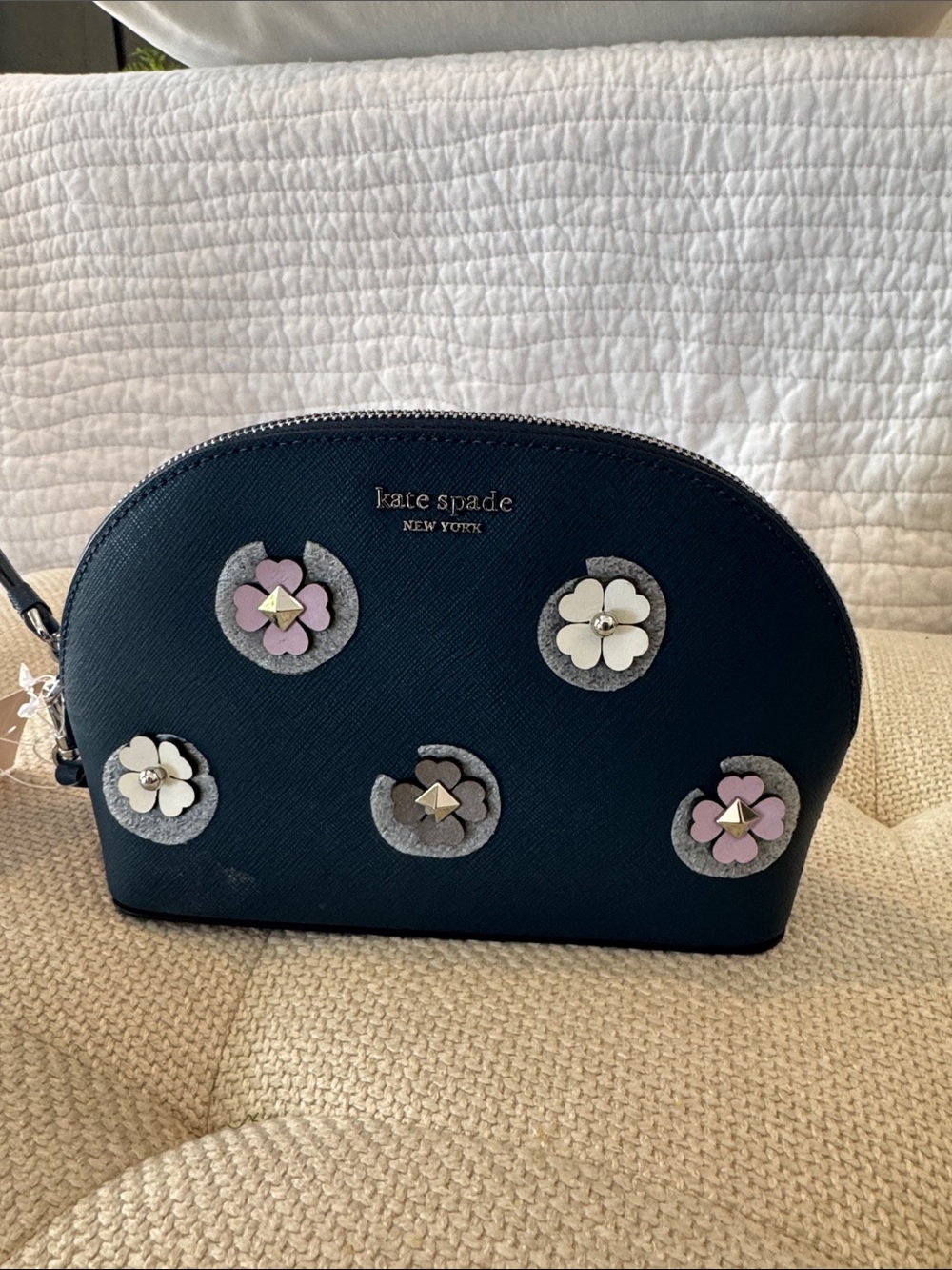 kate spade navy floral applique wristlet clutch